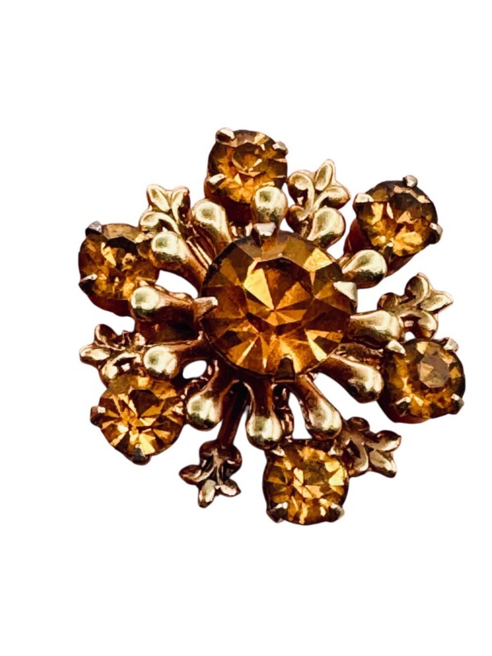 Vintage Crown Brooch Starburst Scatter Pin Gold Tone Rhinestones 2pc Prong-Set - Picture 3 of 5